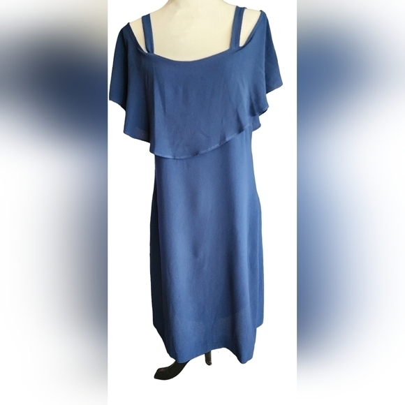 Signature Robbie Bee Cold Shoulder Midi Dress Women's 6 Navy Blue - Picture 3 of 13